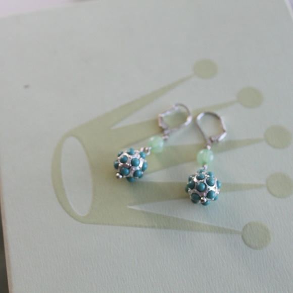 VTG Turquoise and Silver Tone Lever Back Earrings - Picture 2 of 2